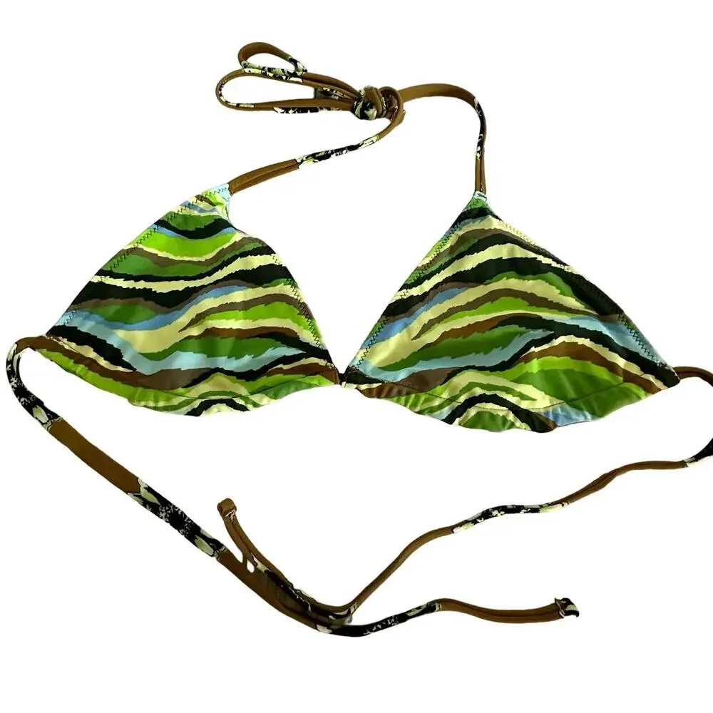 Aerie women’s swim bikini top reversible stripes and flowers floral size‎ small - Picture 2 of 7